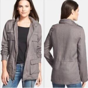 Olivia Moon Utility Jacket Field Cargo Pockets Drawstring Waist Green Women